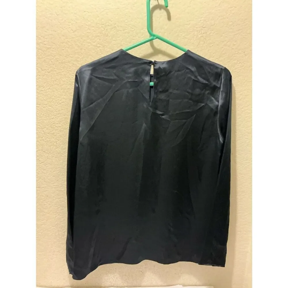 NWT Lafayette 148 New York Navy Long-Sleeve Satin Top $498